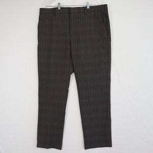 Murano Pants Mens 38x30 Alex Fit Performance Dress Suit Flat Front Brown‎ Plaid